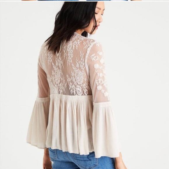 NWT American Eagle Outfitters Boho Long Sleeve Lace Blouse Women's Size XS - Picture 2 of 7